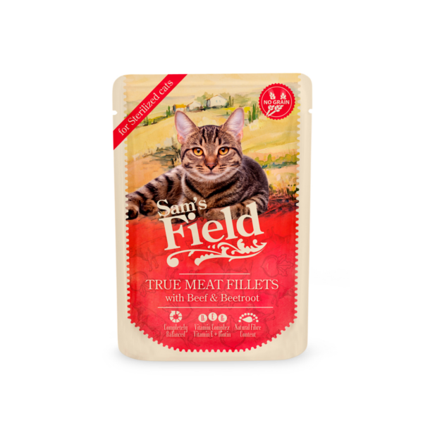 Sam’s Field Cat Sterilized pouch со говедски филети и цвекло